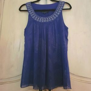 Cynthia Rowley Embellished Chiffon Scoop Neck Tank Blue Silver Paisley *sz M*